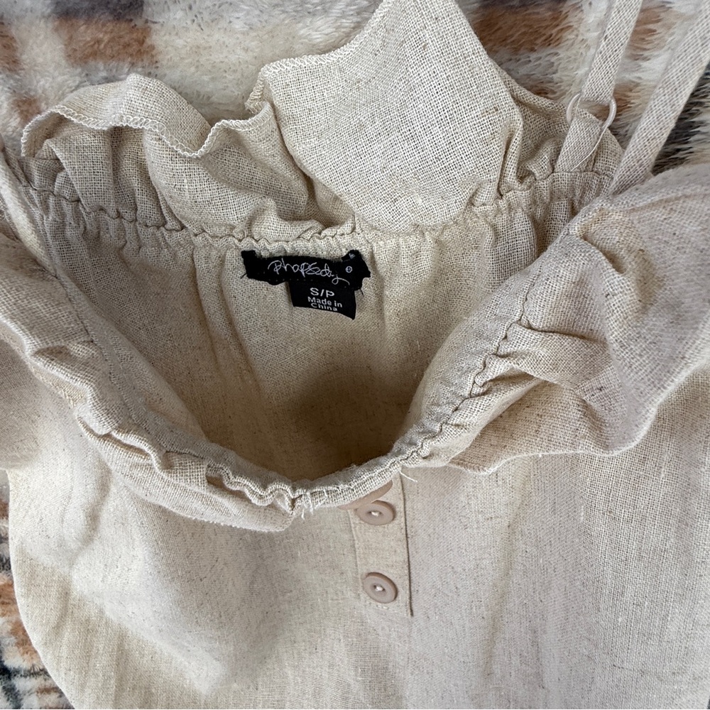 Beige Linen Ruffle Top #147 - Picture 2 of 3